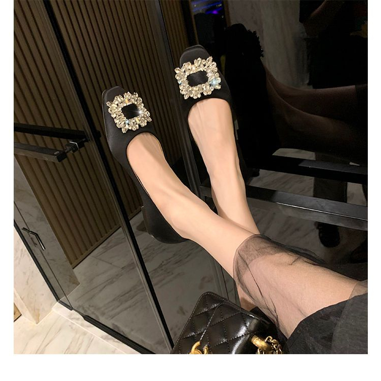 Giày Búp Bê Đế Mềm Mũi Vuông Đính Đá Xinh Xắn Dành Cho Cô Dâu / size 33-42