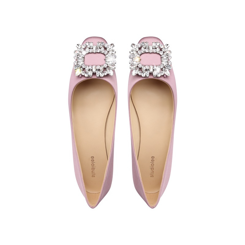 Giày Búp Bê Đế Mềm Mũi Vuông Đính Đá Xinh Xắn Dành Cho Cô Dâu / size 33-42