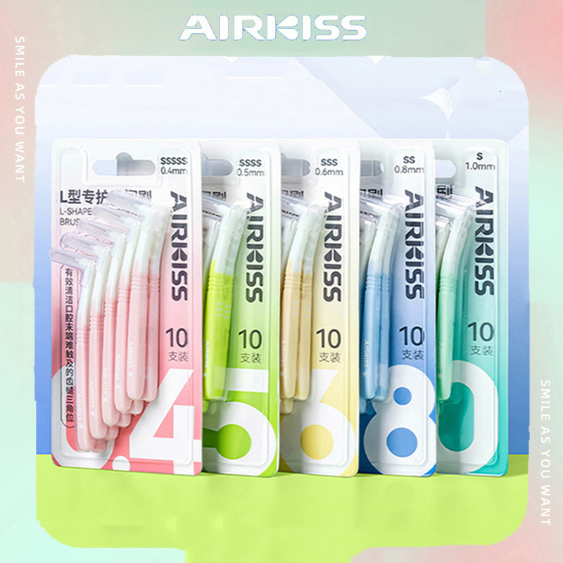 AIRKISS Bộ 10 bàn chải kẽ răng mềm chỉnh nha hình chữ L 0.4mm-1.0mm