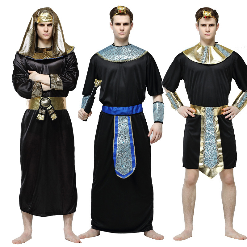 Plus size Người Ai Cập Cổ Đại Pharaoh Áo choàng đen Trang Phục Anubis Lính Áo choàng Halloween Fanta