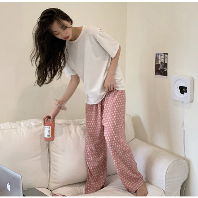 Jiashucheng Quần Ống Cong Đi Bộ In Hoạt Hình Dễ Thương Phong Cách Hàn Quốc Cho Nữ