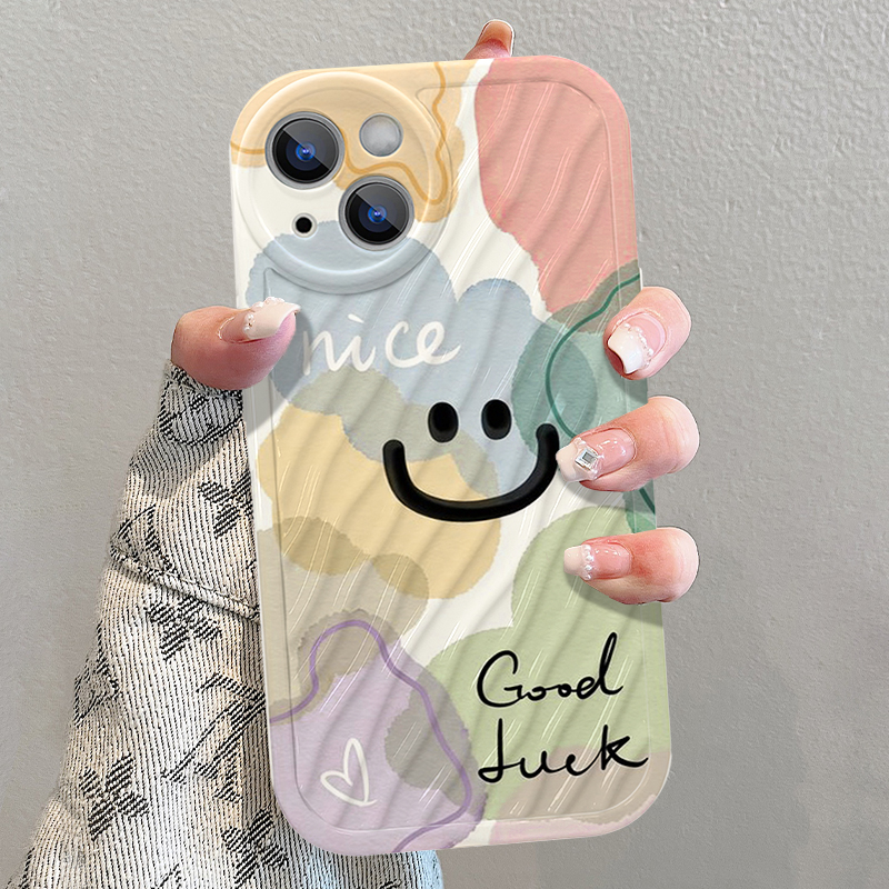 Ốp Điện Thoại Màu Gradient Hình Mặt Cười Cho iPhone 11Pro 12 13 14 Pro MAX 7 8 Plus 6s 6Plus X XR XS MAX SE