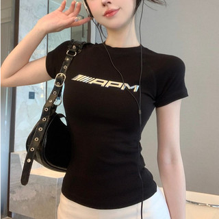 Milyfashion Áo Thun cotton Tay Ngắn Cổ Tròn In Họa Tiết Ánh Kim Loại Bóng Cao Cấp y2k Thời Trang Mùa Hè Cho Nữ