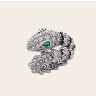 Nhẫn Đôi Mạ Bạc Hình Xương Rắn Đính Đá Phong Cách Châu Âu