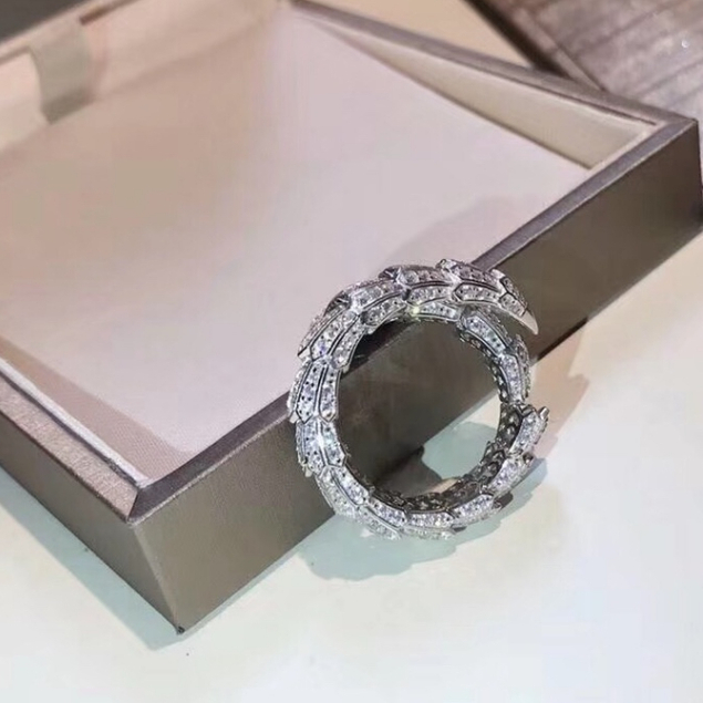 Nhẫn Đôi Mạ Bạc Hình Xương Rắn Đính Đá Phong Cách Châu Âu