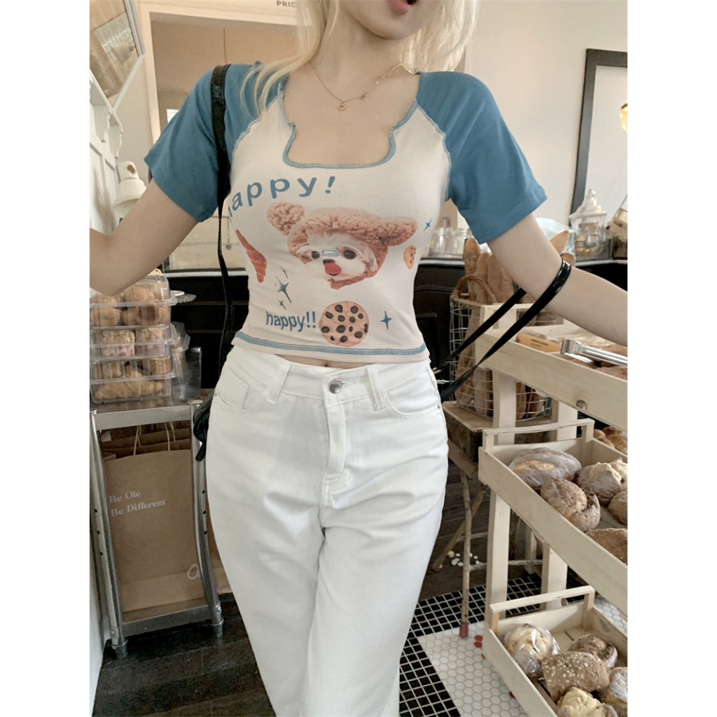 QADCOL Áo Thun Tay Ngắn In Họa Tiết Hoạt Hình Thời Trang Cho Nữ