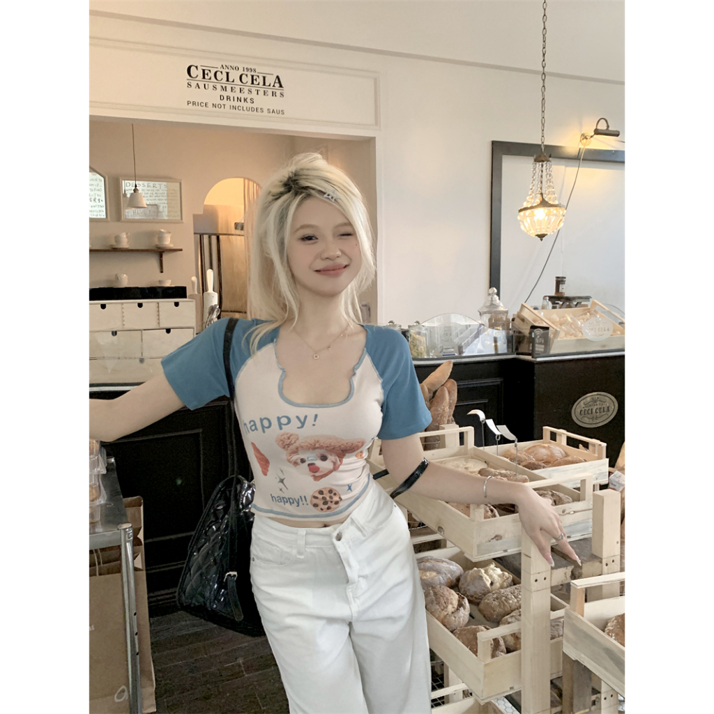 QADCOL Áo Thun Tay Ngắn In Họa Tiết Hoạt Hình Thời Trang Cho Nữ