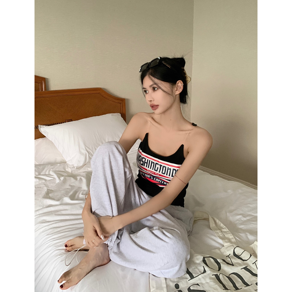 QADCOL Áo Hai Dây Có Đệm Ngực Màu Đen Ngọt Ngào Và Mát Mẻ Dành Cho Nữ Mặc Mùa Hè