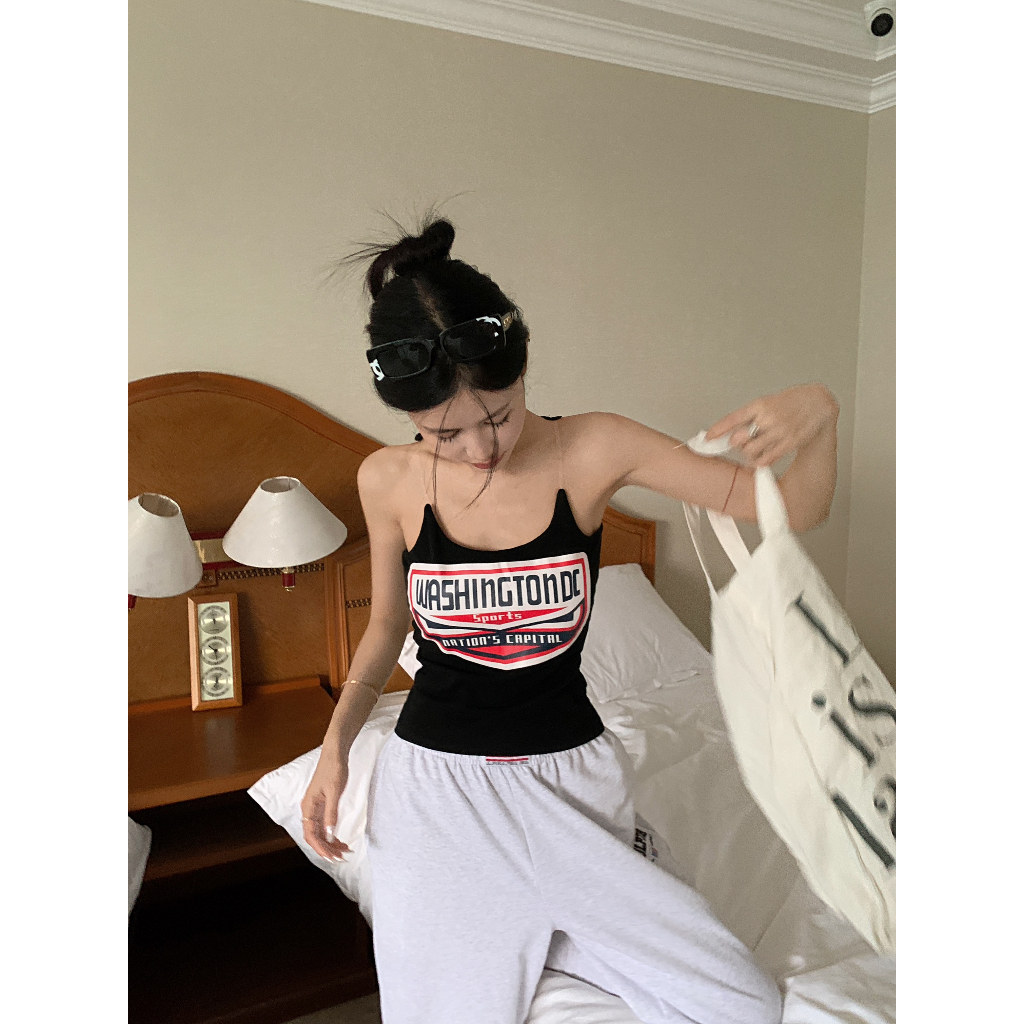 QADCOL Áo Hai Dây Có Đệm Ngực Màu Đen Ngọt Ngào Và Mát Mẻ Dành Cho Nữ Mặc Mùa Hè