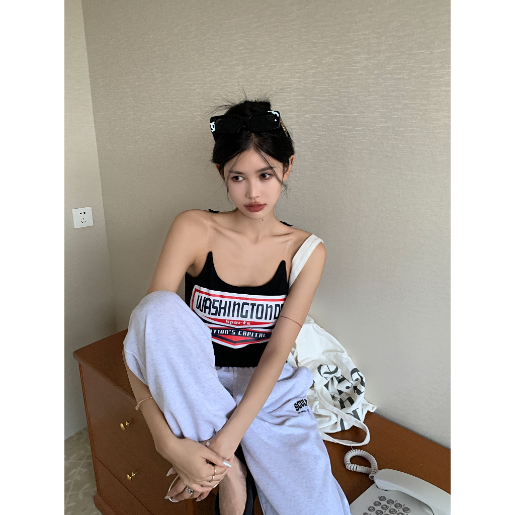 QADCOL Áo Hai Dây Có Đệm Ngực Màu Đen Ngọt Ngào Và Mát Mẻ Dành Cho Nữ Mặc Mùa Hè