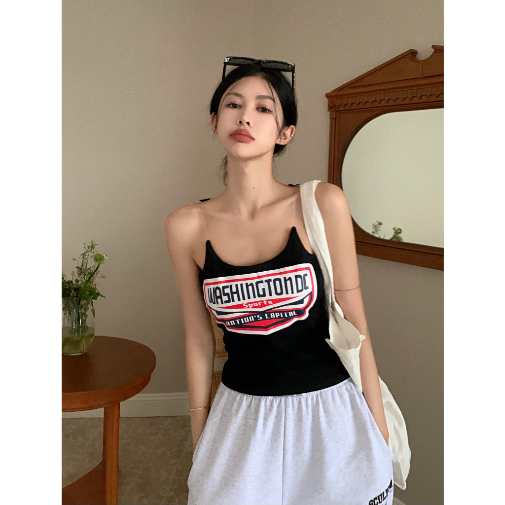 QADCOL Áo Hai Dây Có Đệm Ngực Màu Đen Ngọt Ngào Và Mát Mẻ Dành Cho Nữ Mặc Mùa Hè