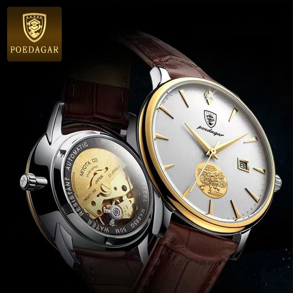 Đồng Hồ Cơ Tự Động POEDAGAR 151 Bằng Thép Không Gỉ Không Thấm Nước Cho Nam