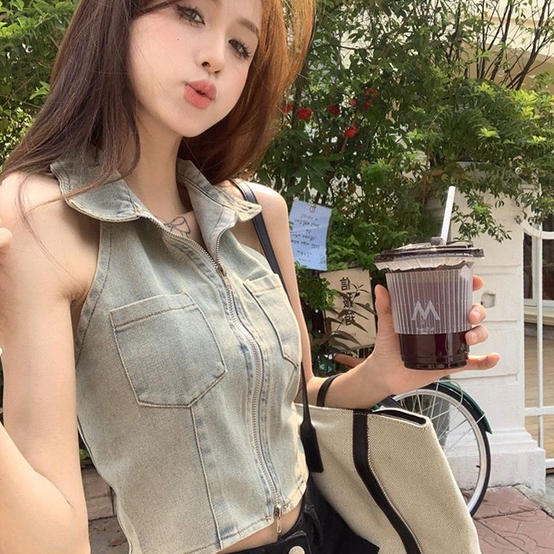 DAODIE áo croptop áo vest gile jean nữ Thiết kế ít người cao eo slim hottie ngắn 2023 NEW MAY1931 A29J1AC | BigBuy360 - bigbuy360.vn