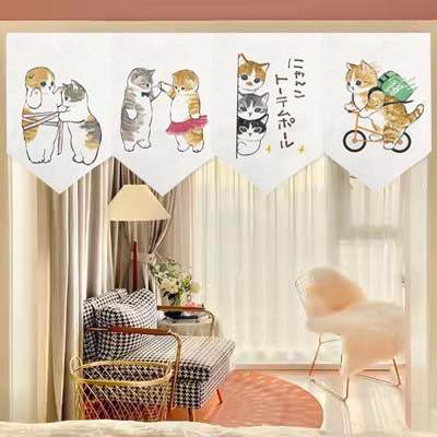 Rèm Cửa Họa Tiết Mèo Vẽ Tay Dễ Thương Dùng Trang Trí Nhà Bếp