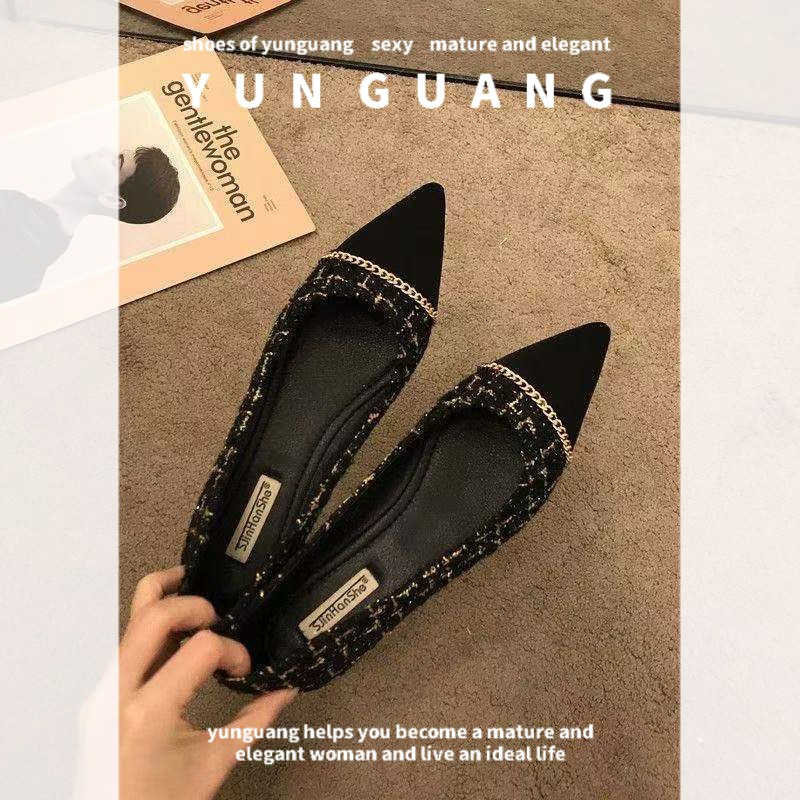 Giày lười YUNGUANG dệt kim đế mềm mũi nhọn thoáng khí cho nữ