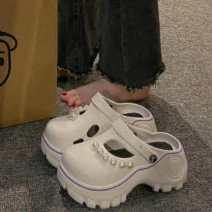 HHH Sandal nữ Dép cross Sticker 2023NEW dép đế cao 8cm dép quai ngang