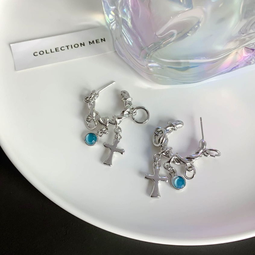 Khuyên Tai Kim Loại Hình Thánh Giá Phong Cách Hip Hop Cổ Điển