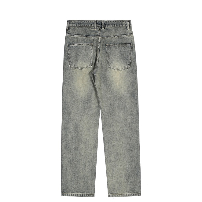 Jiashucheng Quần Jean Rách Dáng Suông In Chữ Cá Tính Thời Trang Phong Cách Đường Phố Retro