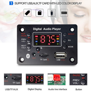 Bảng Mạch Giải Mã Âm Thanh DC 5V 12V Bluetooth 5.0 Mp3 WMA WAV APE USB TF FM Radio Mp3 Chuyên Dụng Cho Xe Hơi