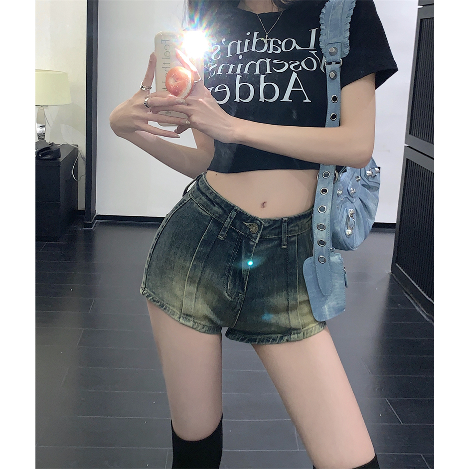 Ethelgirl Quần Short Denim Lưng Cao Ống Đứng Phong Cách Vintage Mỹ Cho Nữ
