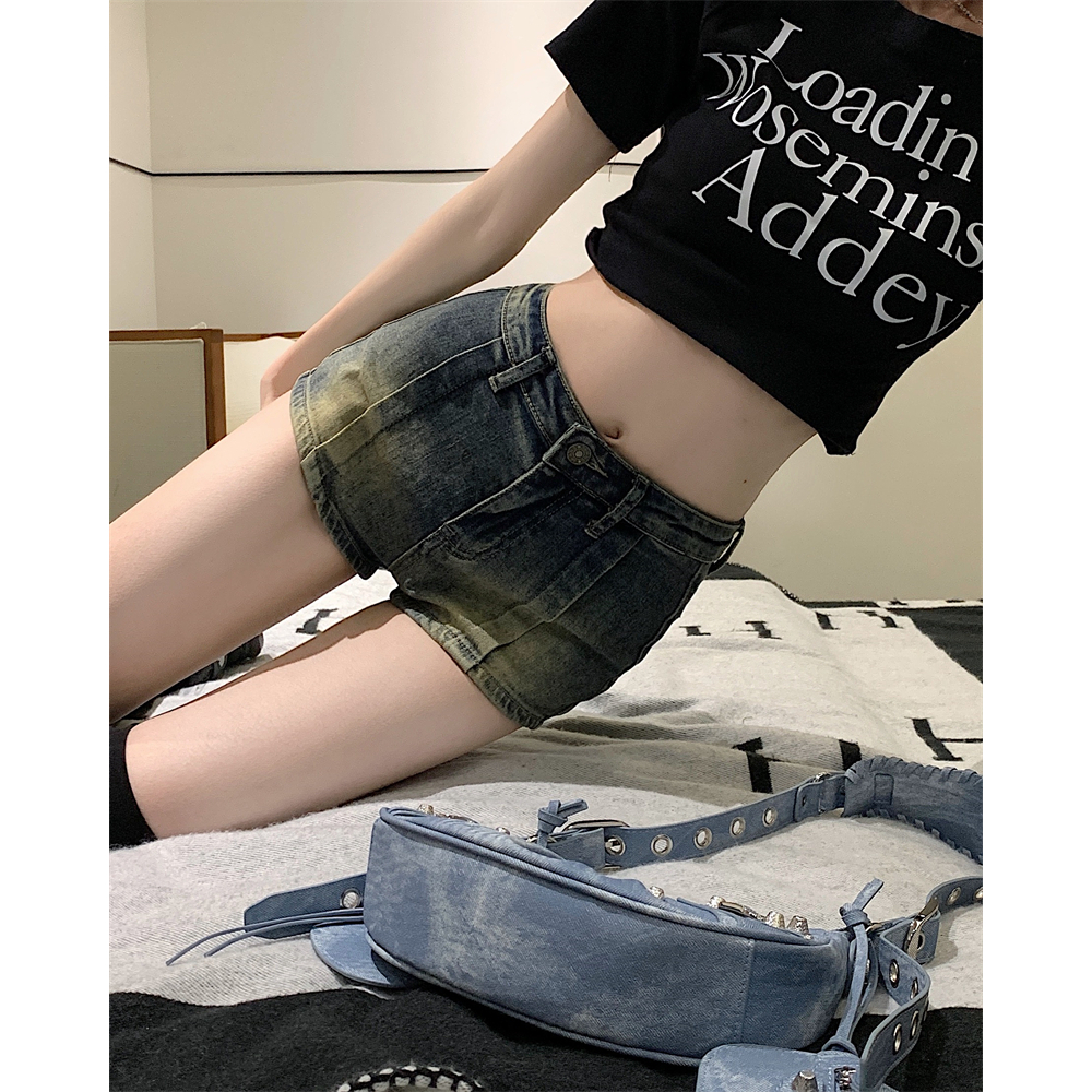 Ethelgirl Quần Short Denim Lưng Cao Ống Đứng Phong Cách Vintage Mỹ Cho Nữ