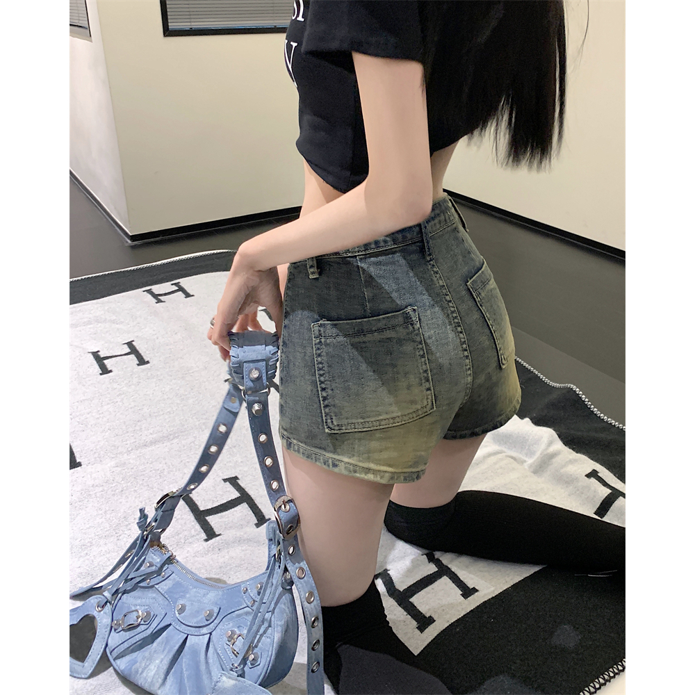 Ethelgirl Quần Short Denim Lưng Cao Ống Đứng Phong Cách Vintage Mỹ Cho Nữ