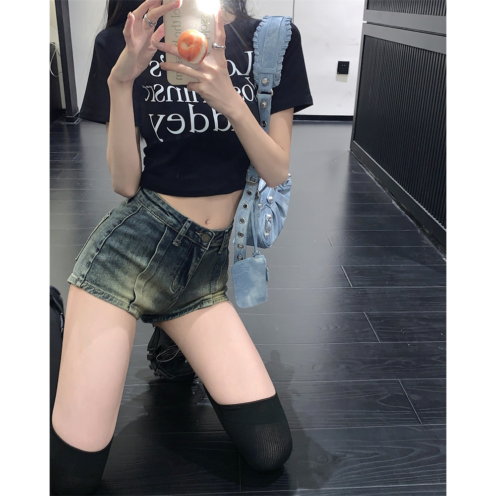 Ethelgirl Quần Short Denim Lưng Cao Ống Đứng Phong Cách Vintage Mỹ Cho Nữ