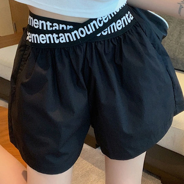 Jiashucheng Quần Short Lưng Cao Ống Rộng Màu Đen Thời Trang Mùa Hè Cá Tính