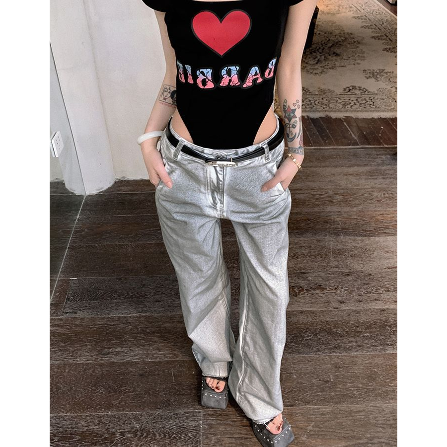 Quần Jean Ống Rộng Màu Trắng Bạc Phong Cách Mới Mùa Hè Cho Nữ