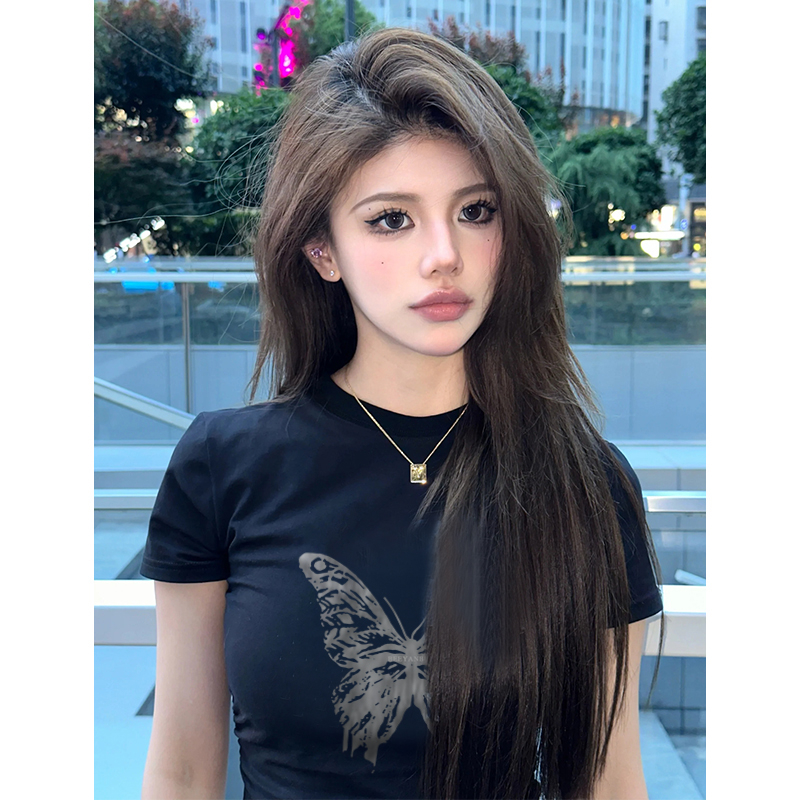 Áo Thun Ngắn Tay In Hình Bướm Thời Trang Hàn Quốc Dành Cho Nữ