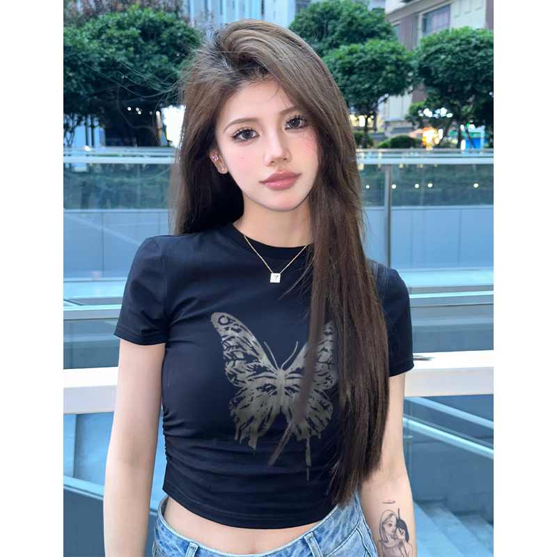 Áo Thun Ngắn Tay In Hình Bướm Thời Trang Hàn Quốc Dành Cho Nữ