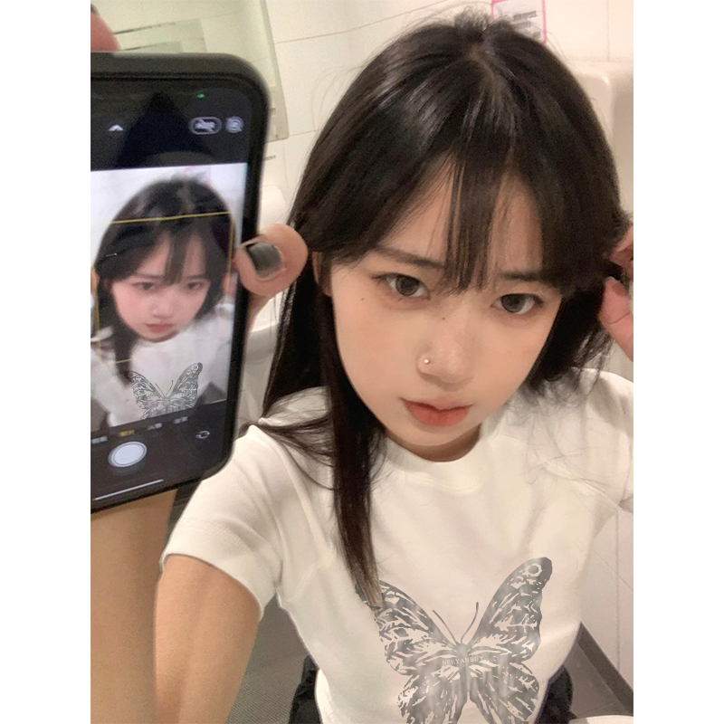 Áo Thun Ngắn Tay In Hình Bướm Thời Trang Hàn Quốc Dành Cho Nữ