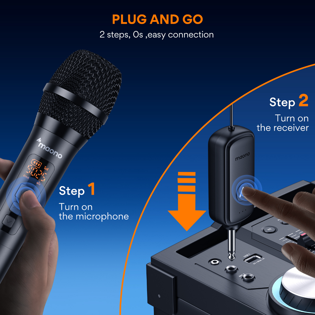 Micro không dây cầm tay MAONO WM760 karaoke thu âm chuyên nghiệp hỗ trợ loa/thẻ âm thanh/ bàn trộn
