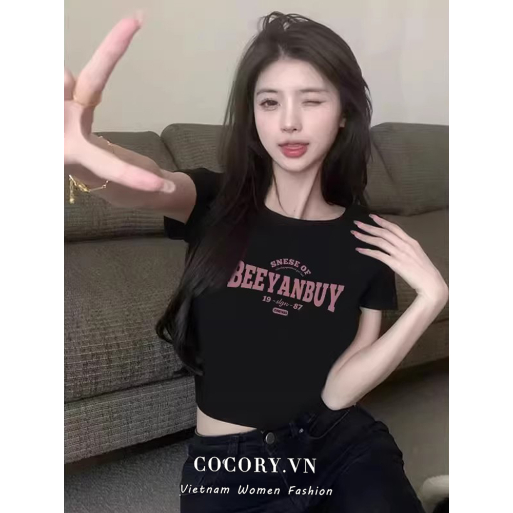 Cocory vn Áo Thun Nữ Ngắn Tay In Chữ sexy