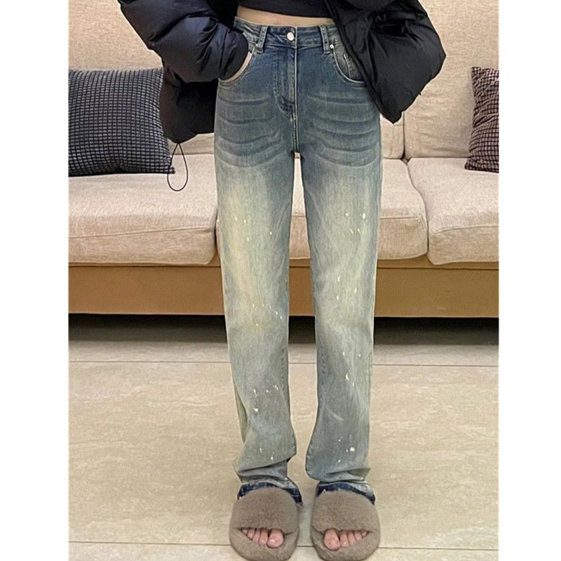 Quần Jean Dài Ống Đứng Dáng Rộng Phong Cách Retro Mỹ Thời Trang Cho Nữ