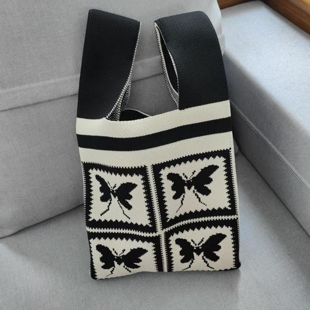 Túi Đeo Vai Đan Len Họa Tiết Sọc Caro Thời Trang Cho Nữ