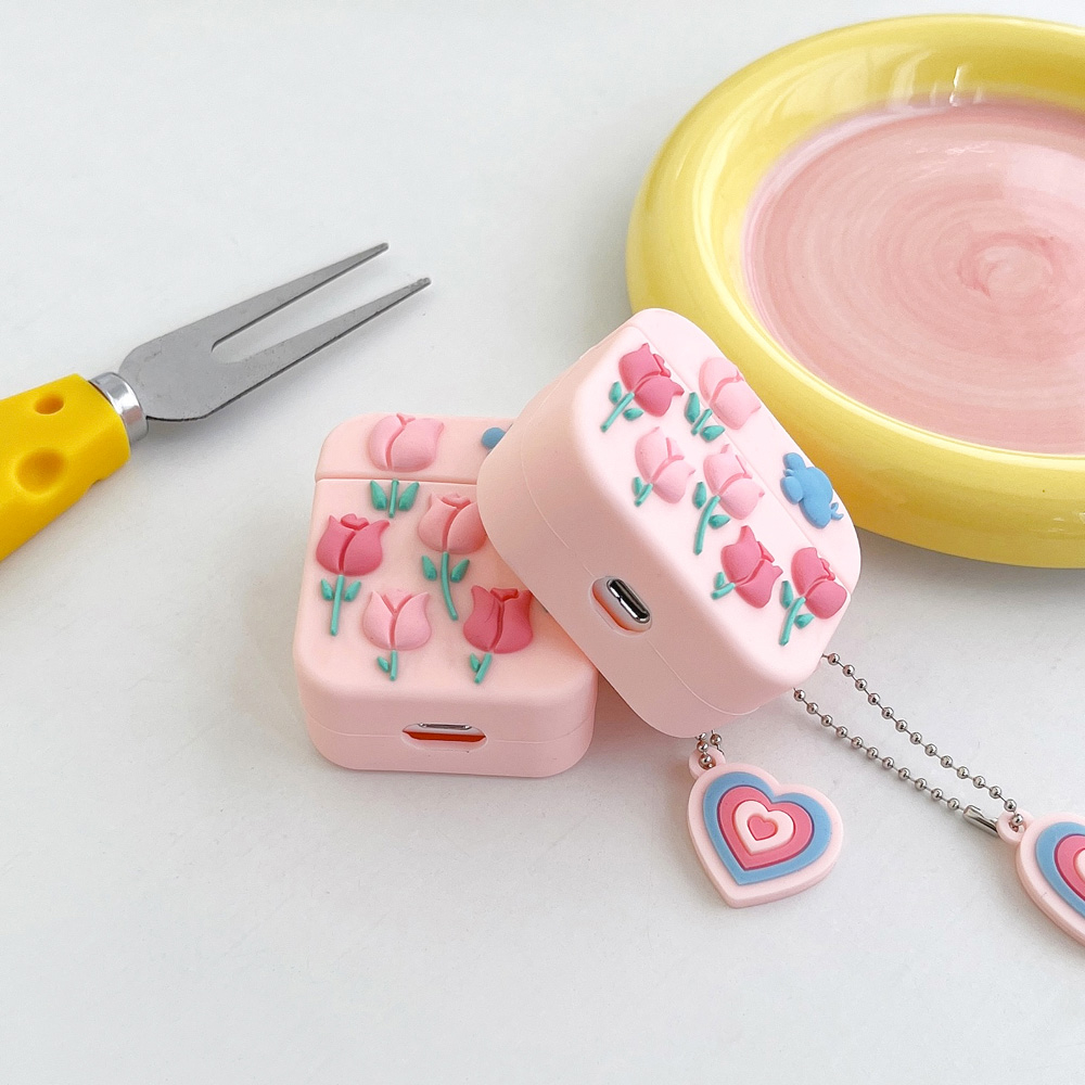 Vỏ Bảo Vệ Hộp Sạc Tai Nghe AirPods 1 2 3 pro 2 Bằng Silicon Hình Hoa Tulip 3D Dễ Thương