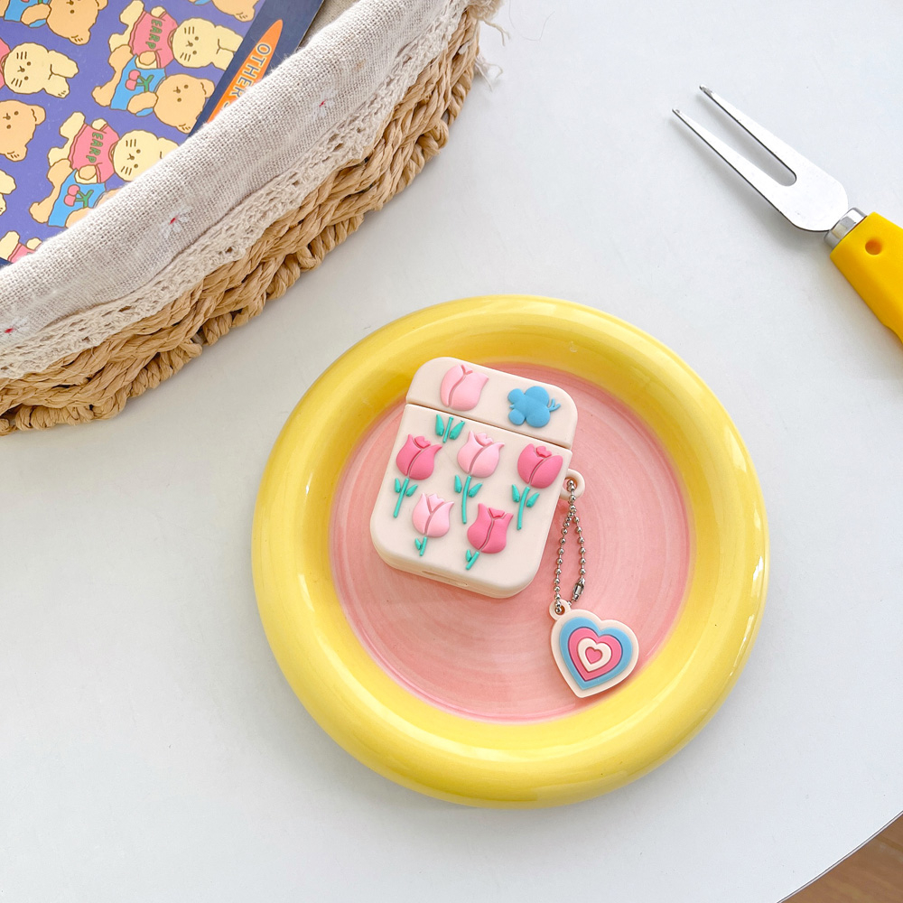 Vỏ Bảo Vệ Hộp Sạc Tai Nghe AirPods 1 2 3 pro 2 Bằng Silicon Hình Hoa Tulip 3D Dễ Thương