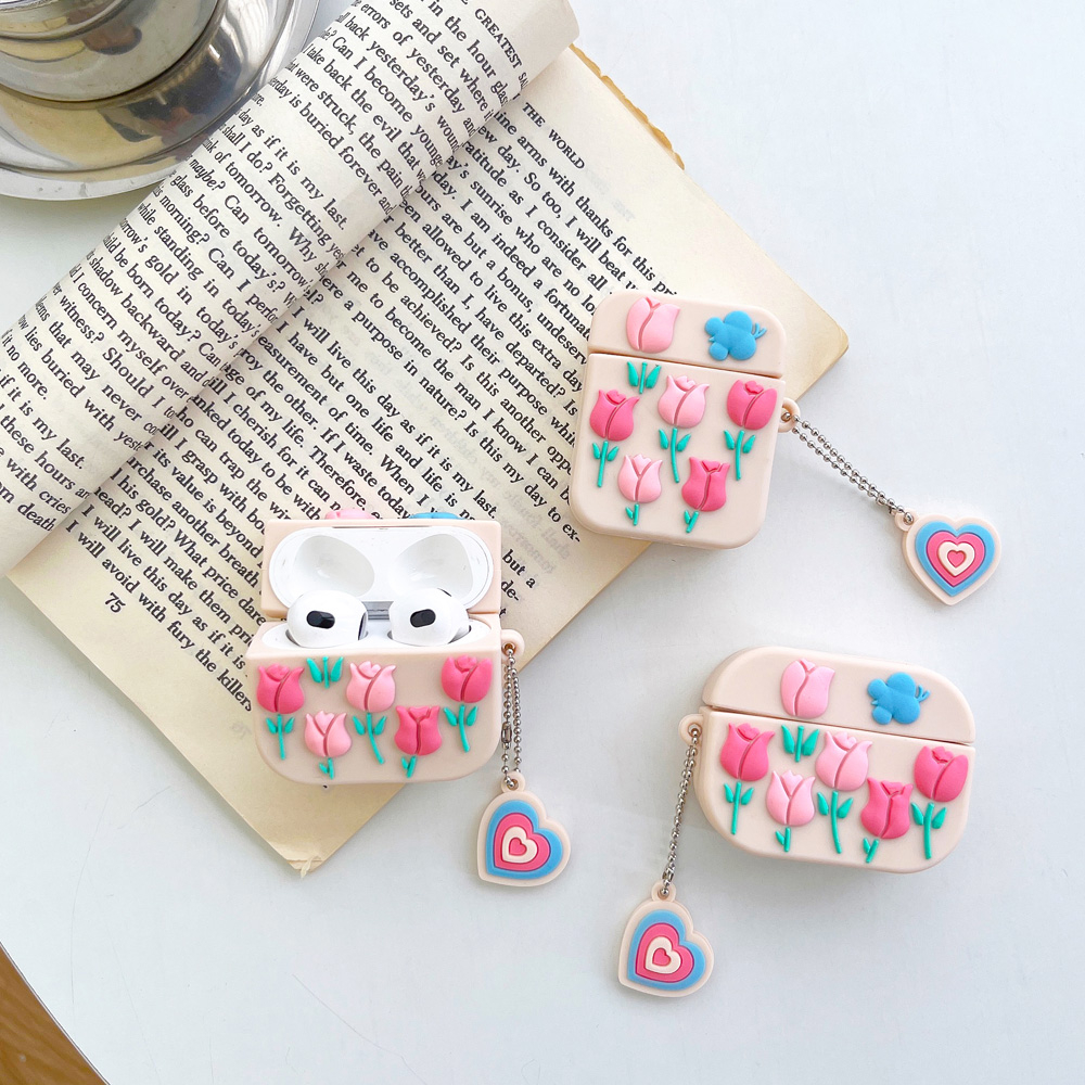 Vỏ Bảo Vệ Hộp Sạc Tai Nghe AirPods 1 2 3 pro 2 Bằng Silicon Hình Hoa Tulip 3D Dễ Thương