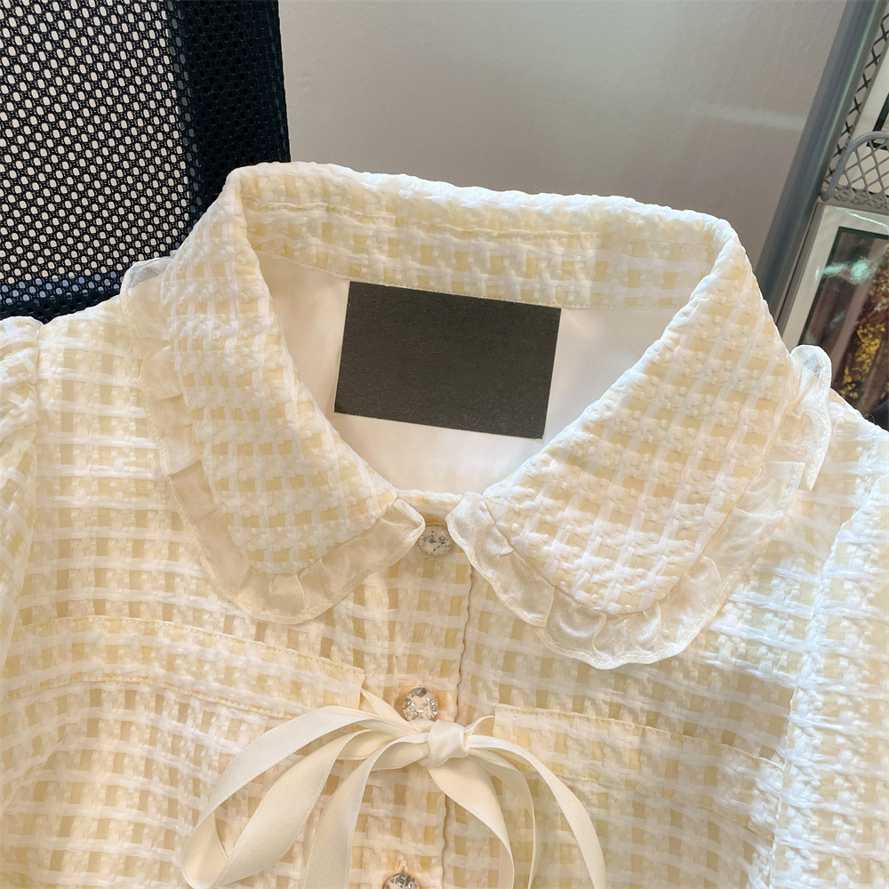 Áo Sơ Mi Tay Ngắn Cổ Búp Bê Họa Tiết Sọc Caro Phong Cách Pháp Thời Trang Mùa Hè Cho Nữ