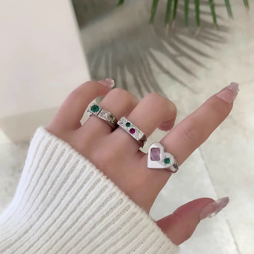 Nhẫn Kim Loại Hình Trái Tim Màu Bạc Thời Trang Hàn Quốc Có Thể Điều Chỉnh Cho Nam Nữ