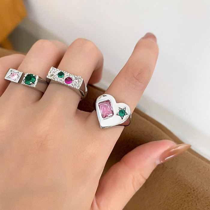 Nhẫn Kim Loại Hình Trái Tim Màu Bạc Thời Trang Hàn Quốc Có Thể Điều Chỉnh Cho Nam Nữ