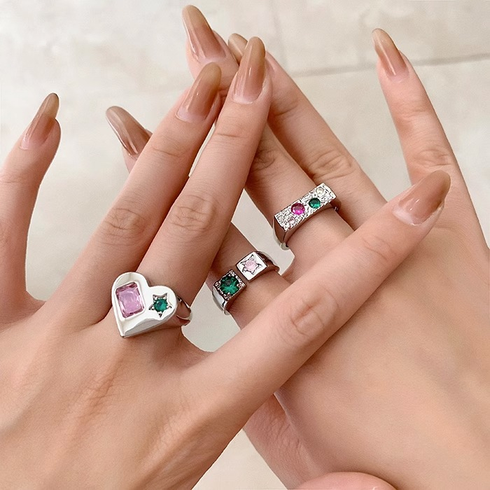 Nhẫn Kim Loại Hình Trái Tim Màu Bạc Thời Trang Hàn Quốc Có Thể Điều Chỉnh Cho Nam Nữ