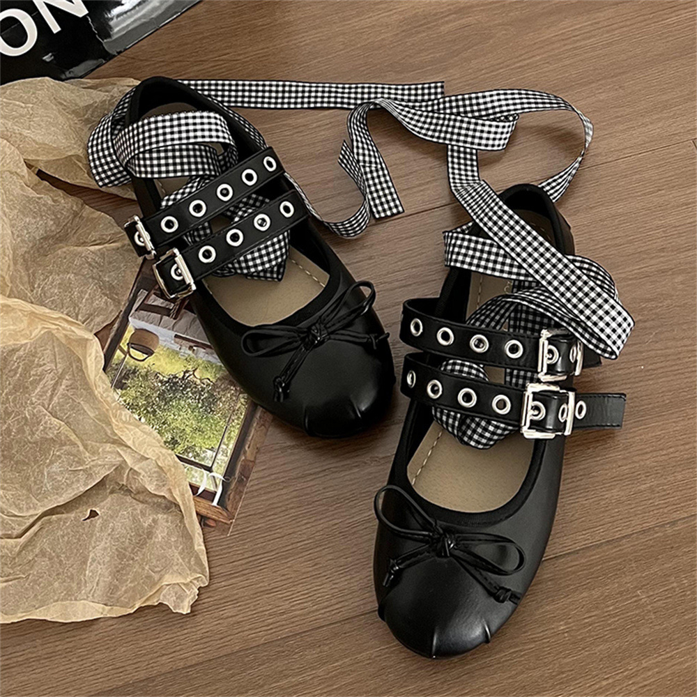 Giày Múa Ba Lê Mũi Tròn Thắt Dây Thắt Nơ Phong Cách Retro Pháp Hàng Mới Dành Cho Bạn Nữ