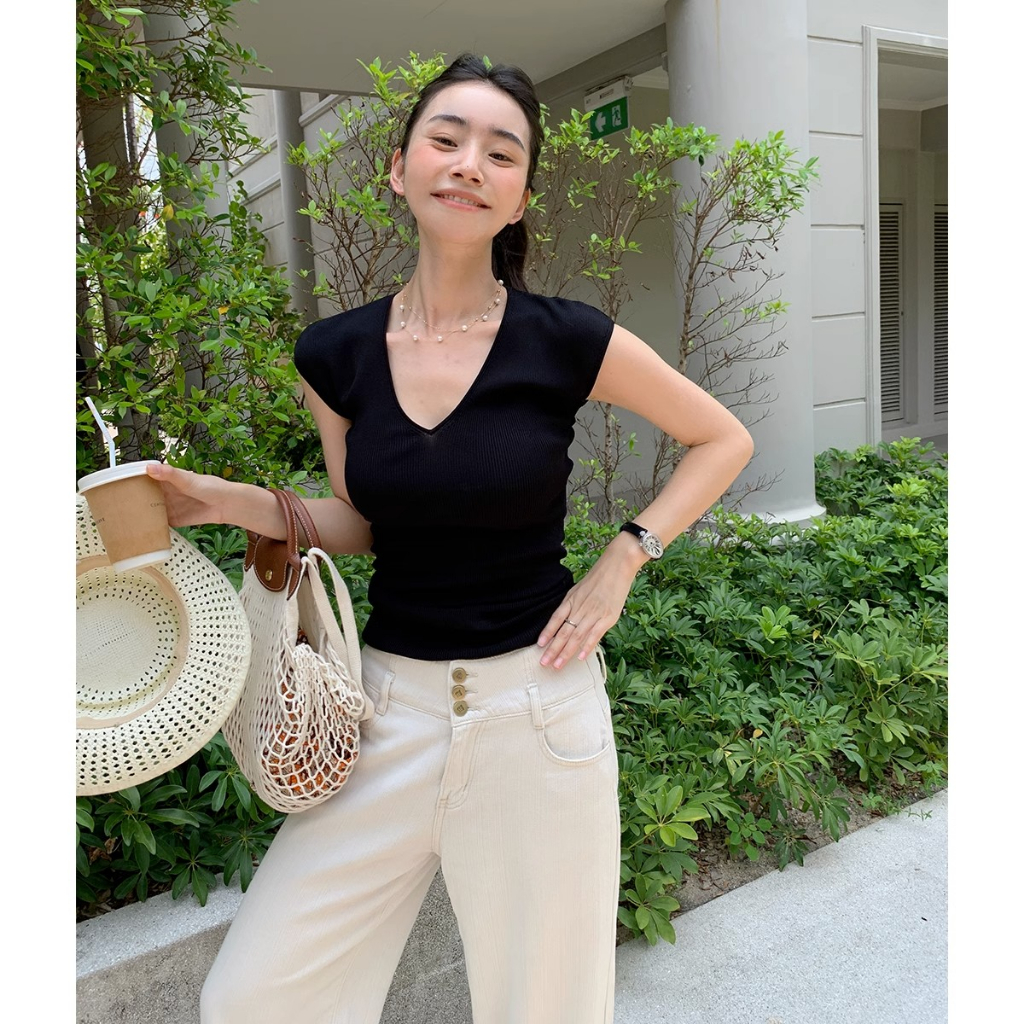 Áo tank top Dệt Kim Sát Nách Cổ Chữ V Thời Trang Cho Nữ