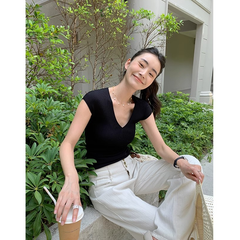Áo tank top Dệt Kim Sát Nách Cổ Chữ V Thời Trang Cho Nữ