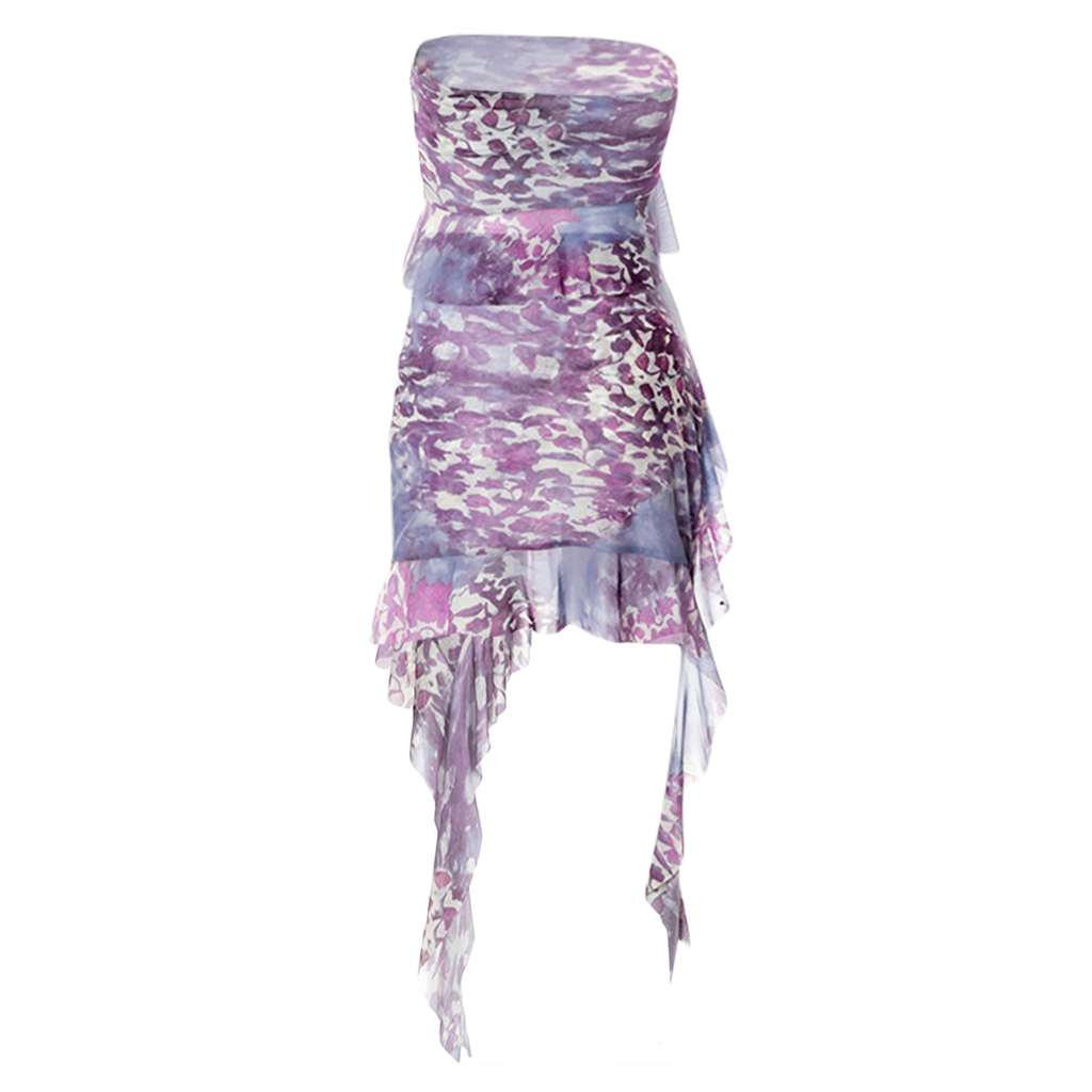 Set Đồ Mùa Hè 2 Món Gồm Áo Ống Không Dây In Họa Tiết Hợp Thời Trang + Chân Váy Ngắn Mini Có Diềm Xếp Nếp Cho Nữ