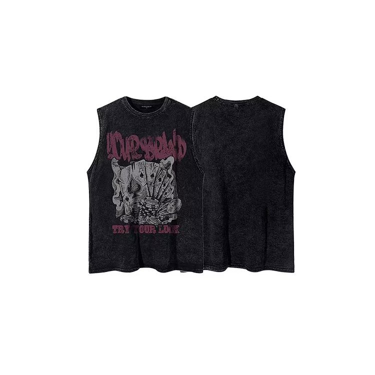 Áo Thun Sát Nách Dáng Rộng In Hình Lá Bài Poker Kiểu Retro Mỹ Thời Trang Mùa Hè Cho Nam