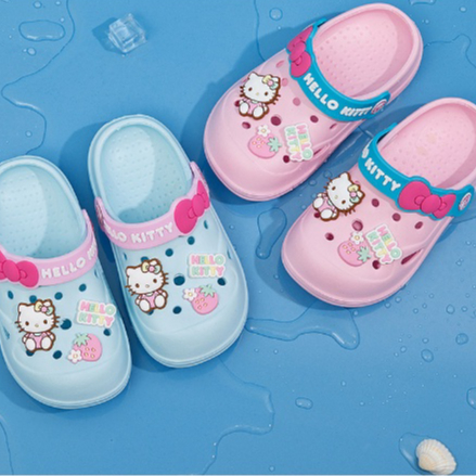 Dép Sandal Đi Biển Chống Trượt Thiết Kế Đục Lỗ Hình Hello Kitty Dễ Thương Thời Trang Mùa Hè Cho Bé Gái