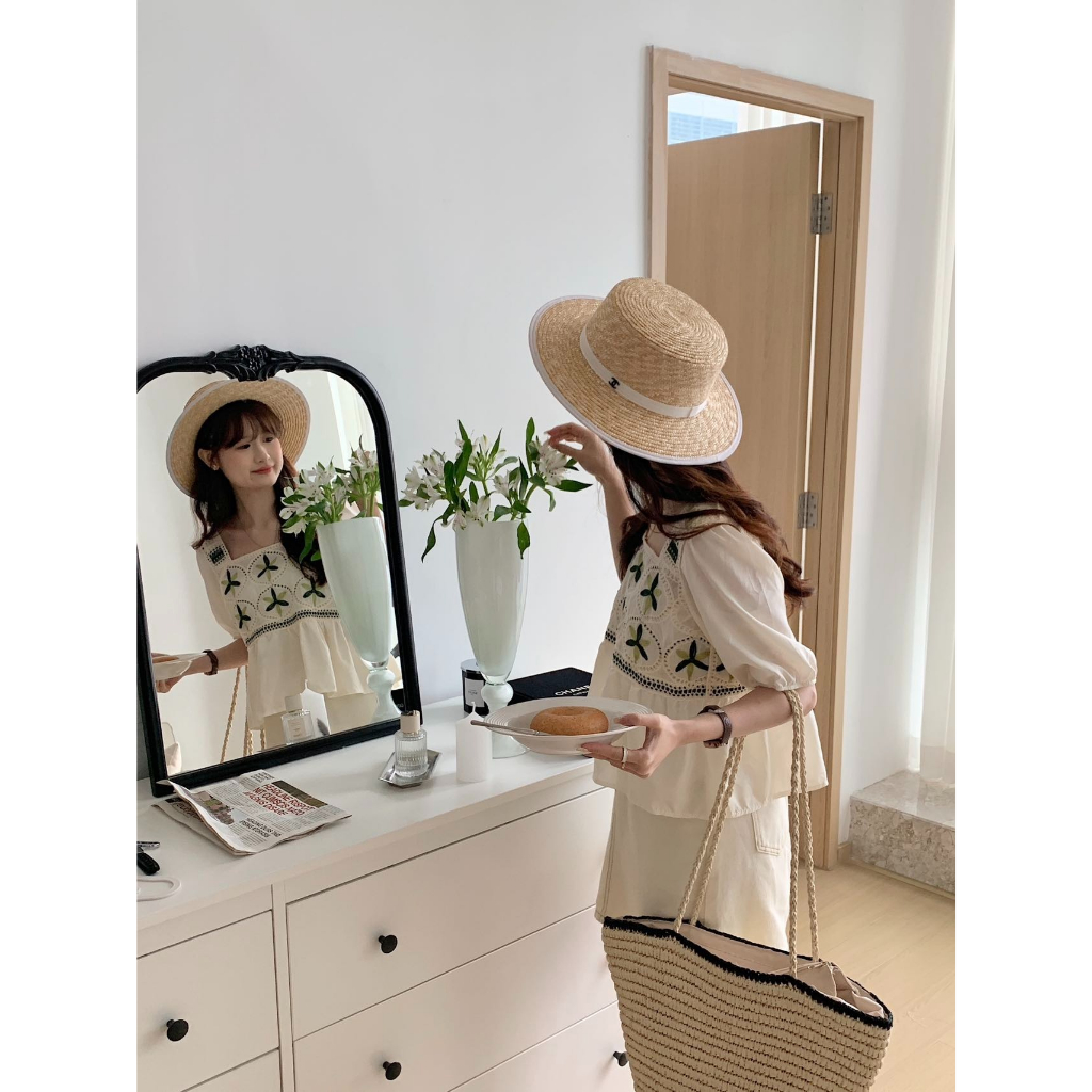 ZHELIHANGFEI Áo Sơ Mi Ngắn Tay Cổ Vuông Phong Cách Pháp Thời Trang Mùa Hè Hàng Mới